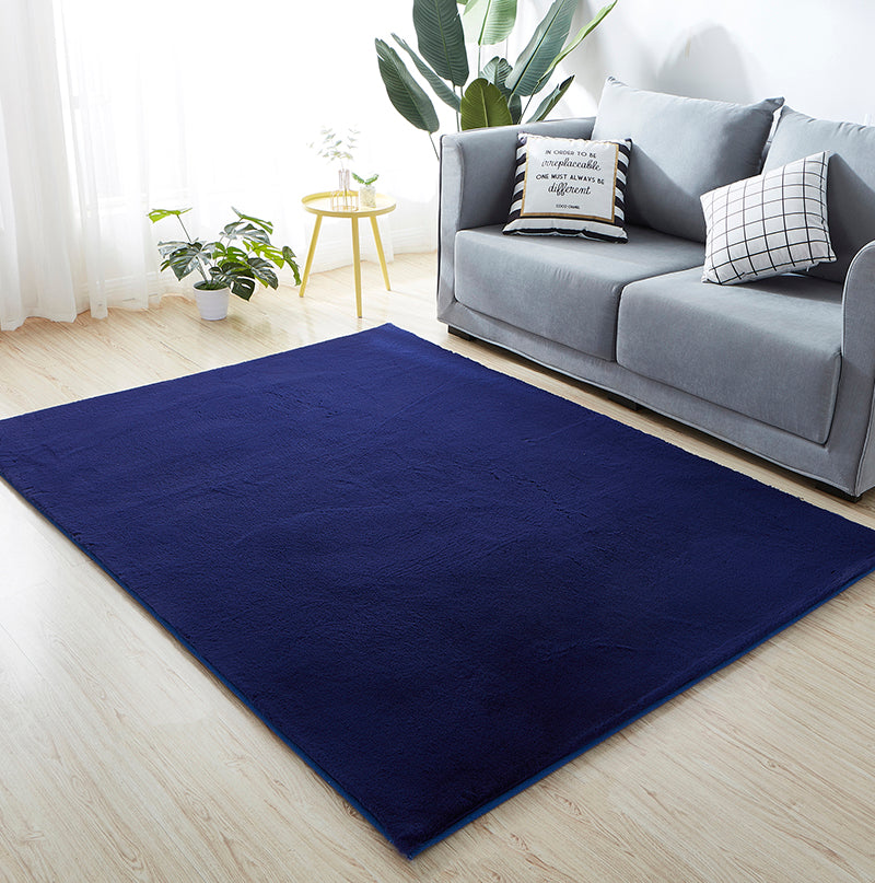 Furnings - Lily Luxury Navy Blue Chinchilla Faux Fur Area Rug