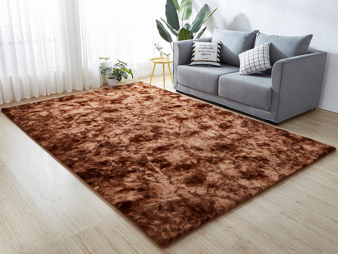 Furnings - Lily Luxury Brown Tie-Die Chinchilla Faux Fur Area Rug