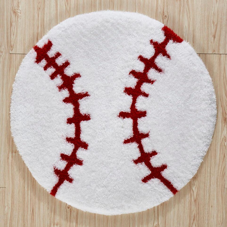 Furnings - Baseball Shape Extra Soft Shaggy Decorative Area Rug