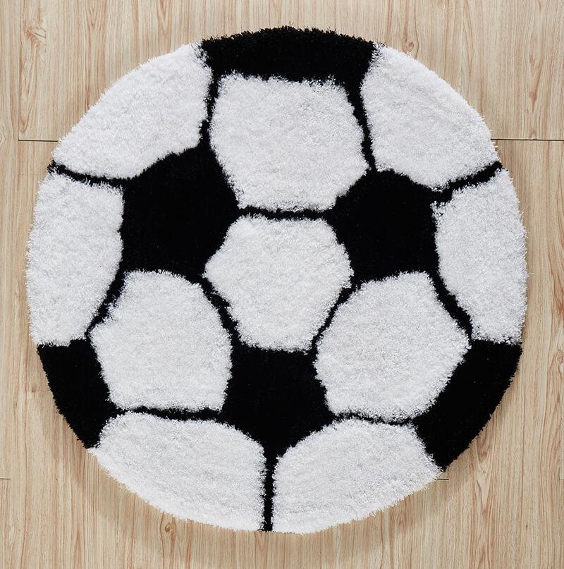 Furnings - Soccer Ball Shape Extra Soft Shaggy Decorative Area Rug