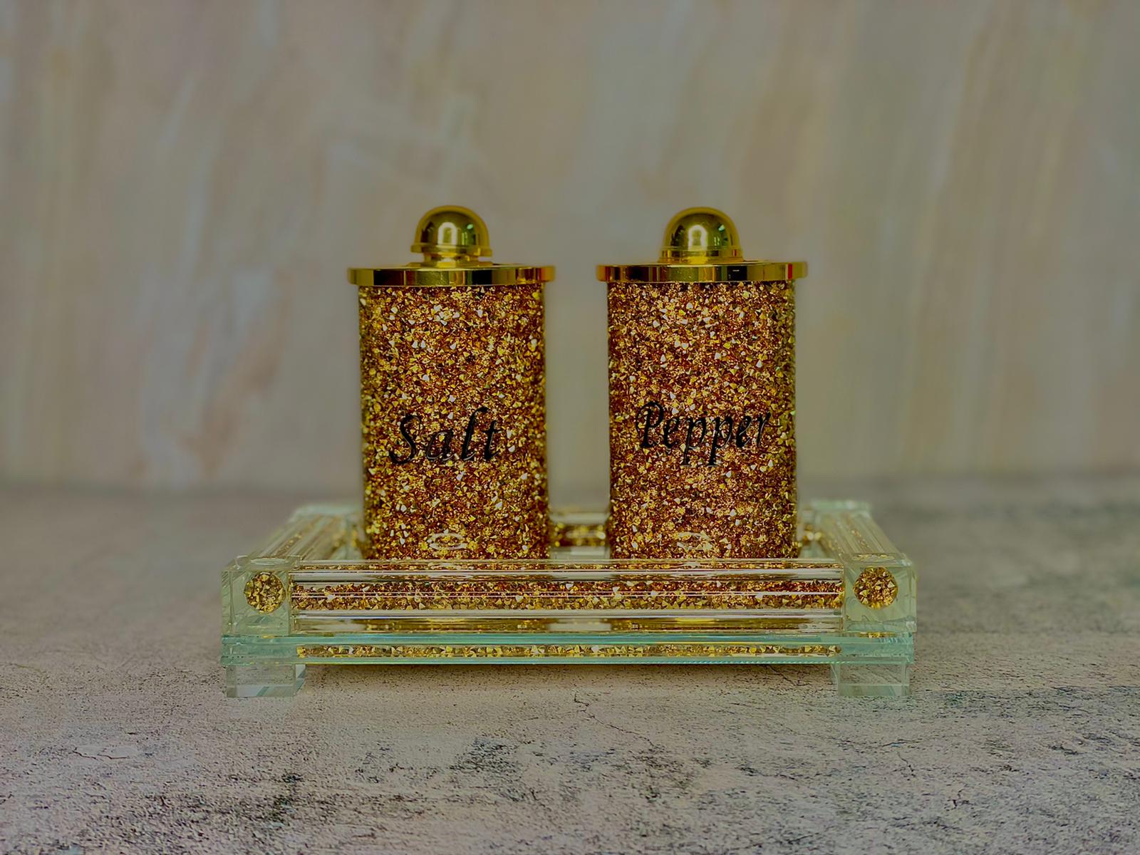 Furnings - Salt & Pepper on a Tray, Gold Crushed Diamond Glass