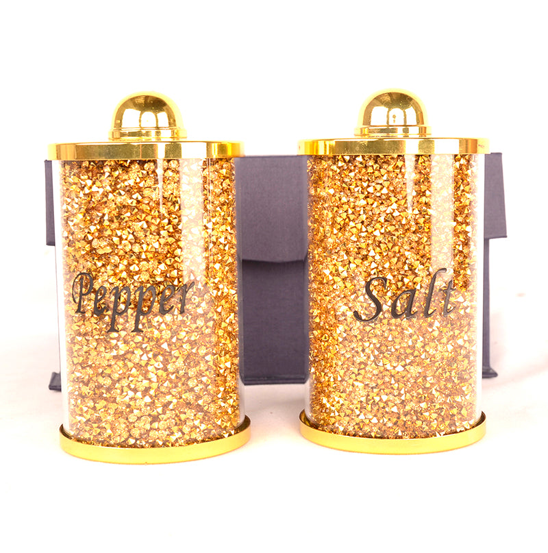 Furnings Salt & Pepper on a Tray, Gold Crushed Diamond Glass