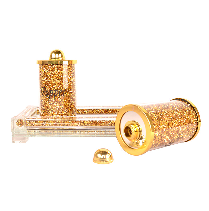 Furnings Salt & Pepper on a Tray, Gold Crushed Diamond Glass