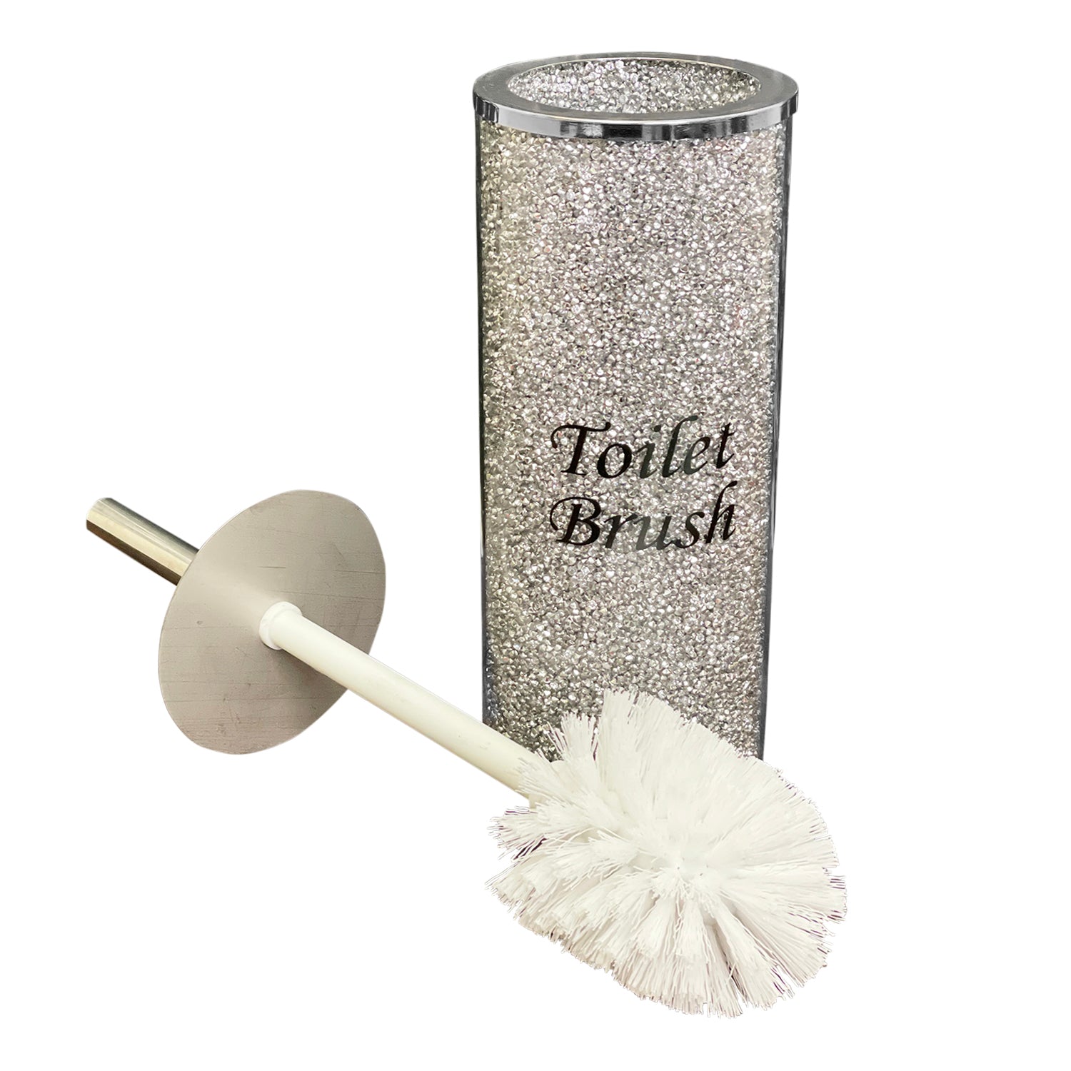 Furnings - Toilet Brush Holder with Brush in Gift Box, Gold Crushed Diamond Glass