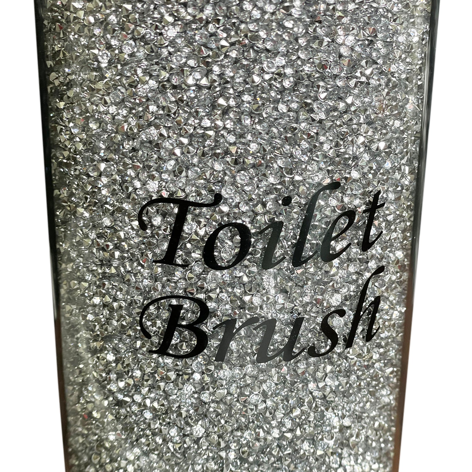 Furnings Toilet Brush Holder with Brush in Gift Box, Silver Crushed Diamond Glass