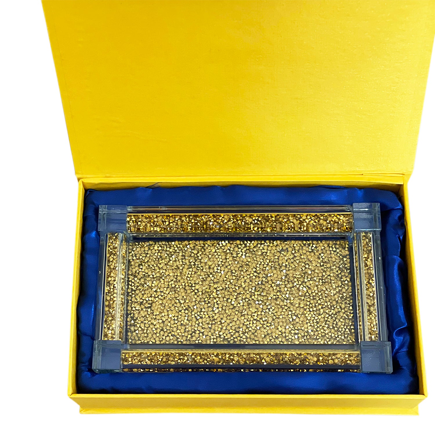 Furnings Gold Crushed Diamond Glass Tray in Gift Box - 15.5"L x 6.5"W x 1.5"H