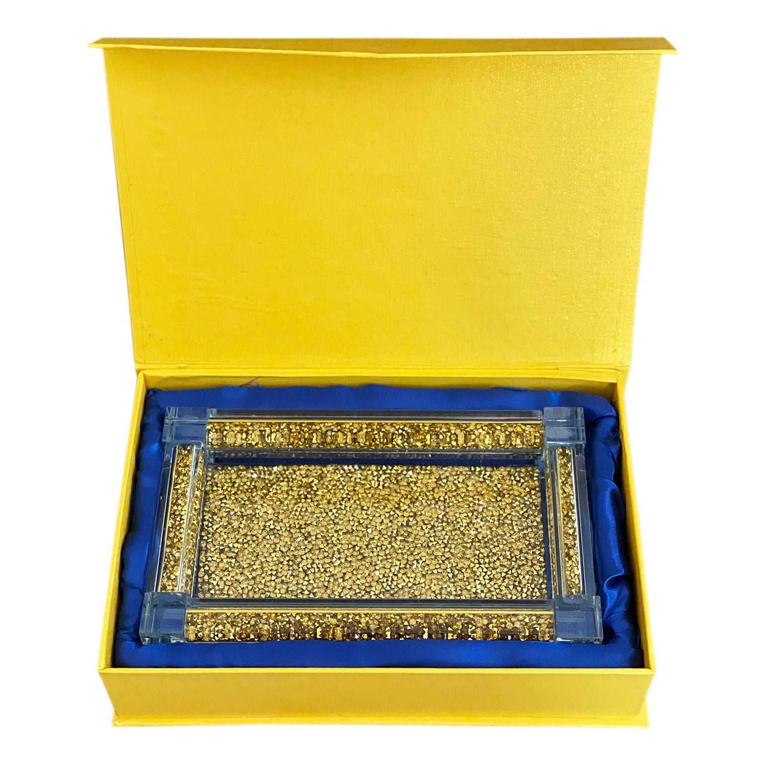 Furnings Gold Crushed Diamond Glass Tray in Gift Box - 15.5"L x 6.5"W x 1.5"H