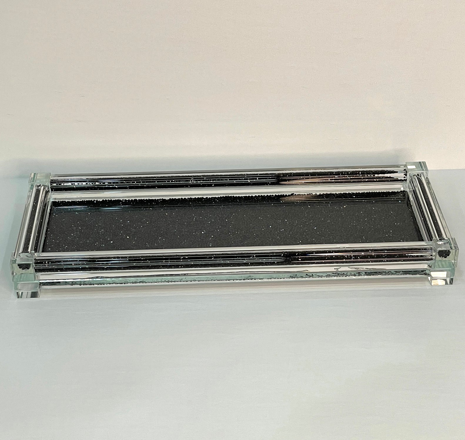 Furnings - Black Crushed Diamond Glass Tray in Gift Box