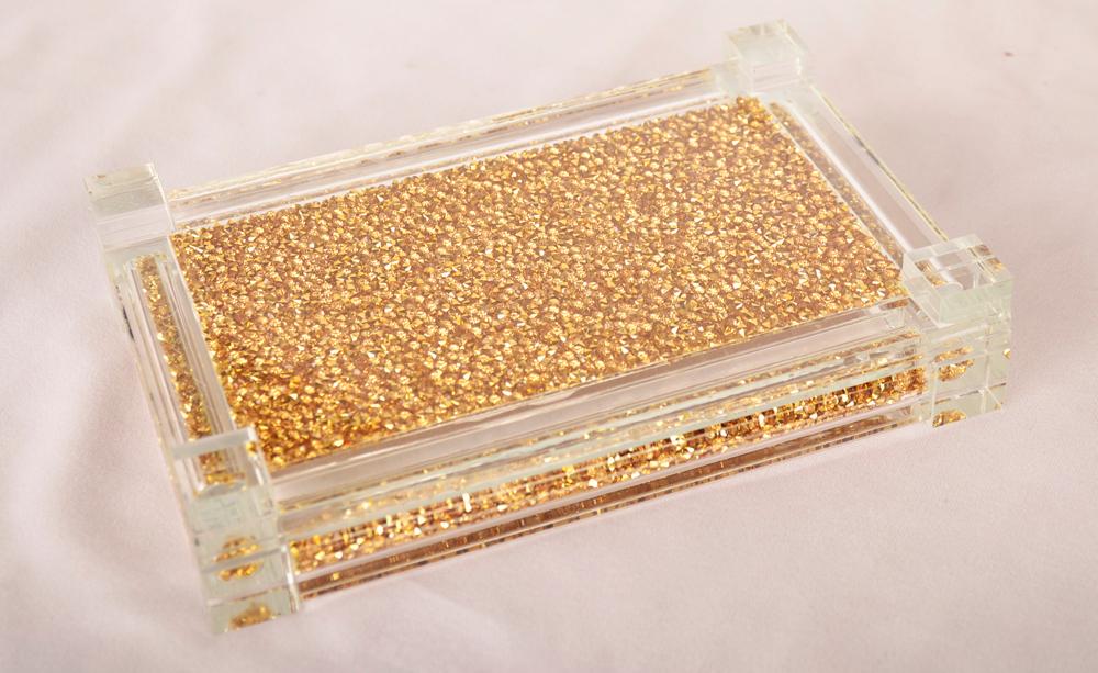 Furnings Gold Crushed Diamond Glass Tray in Gift Box - 9"L x 5.5"W x 1.5"H