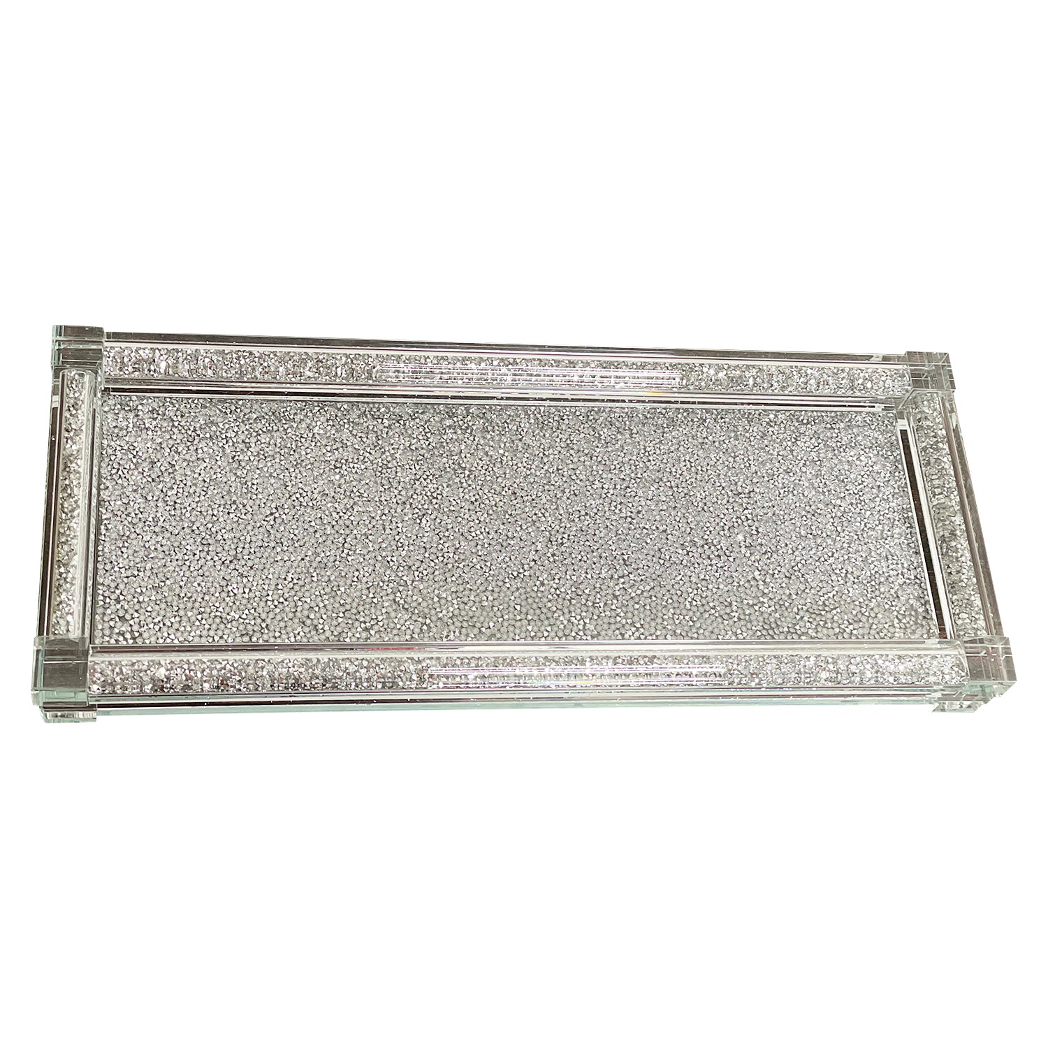 Furnings Silver Crushed Diamond Glass Tray in Gift Box - 9"L x 5.5"W x 1.5"H