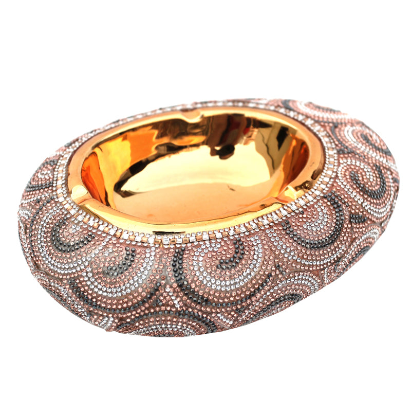 Furnings - Ambrose Gold Plated Crystal Embellished Ceramic Ashtray (8.5 In. x 6.5 In. x 2.4 In.)