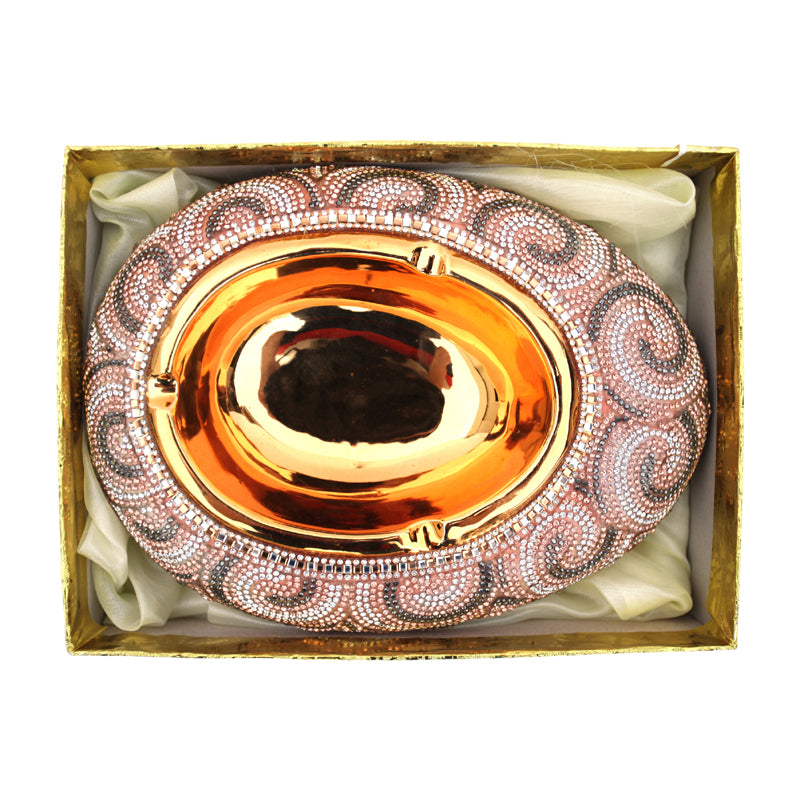 Furnings Ambrose Gold Plated Crystal Embellished Ceramic Ashtray (8.5 In. x 6.5 In. x 2.4 In.)