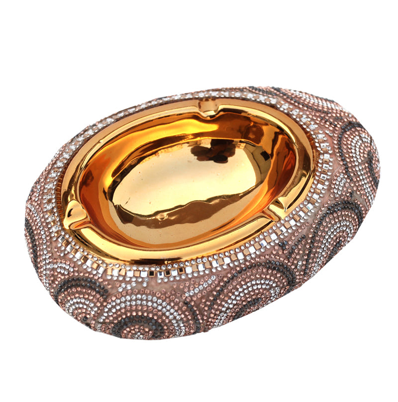 Furnings - Ambrose Gold Plated Crystal Embellished Ceramic Ashtray (8.5 In. x 6.5 In. x 2.4 In.)