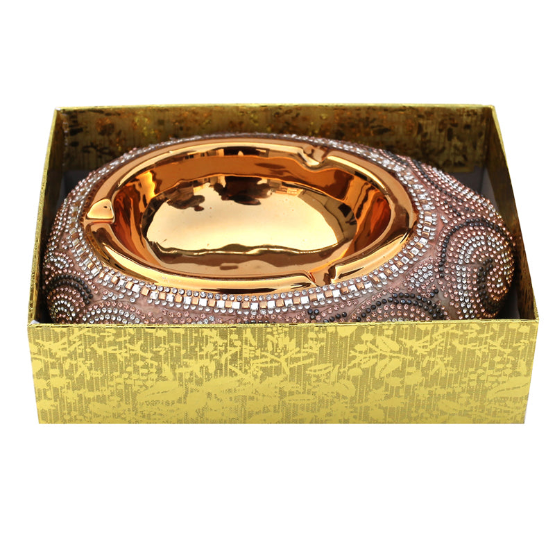 Furnings Ambrose Gold Plated Crystal Embellished Ceramic Ashtray (7.5 In. x 5.2 In. 2 In.)