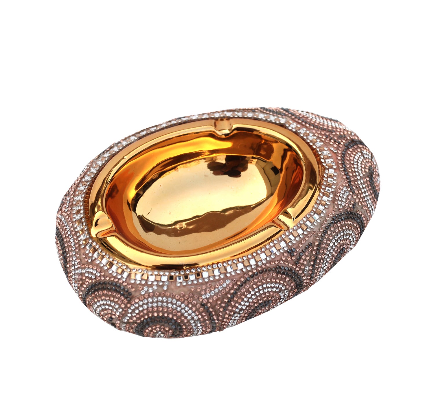 Furnings Ambrose Gold Plated Crystal Embellished Ceramic Ashtray (7.5 In. x 5.2 In. 2 In.)