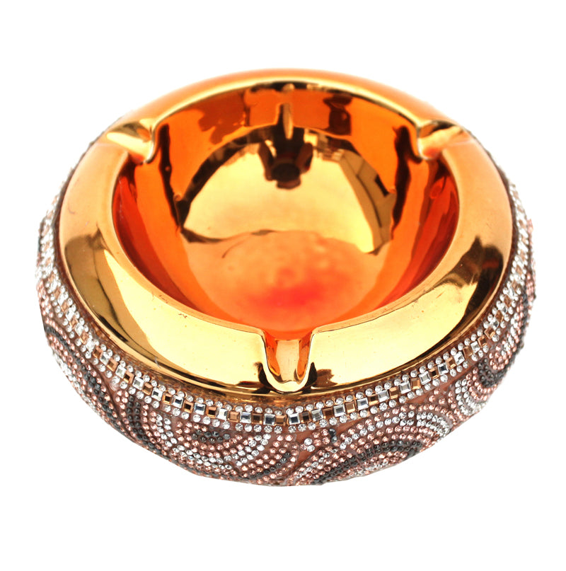 Furnings - Ambrose Gold Plated Crystal Embellished Ceramic Ashtray (8.5 In. x 6.5 In. x 2.4 In.)