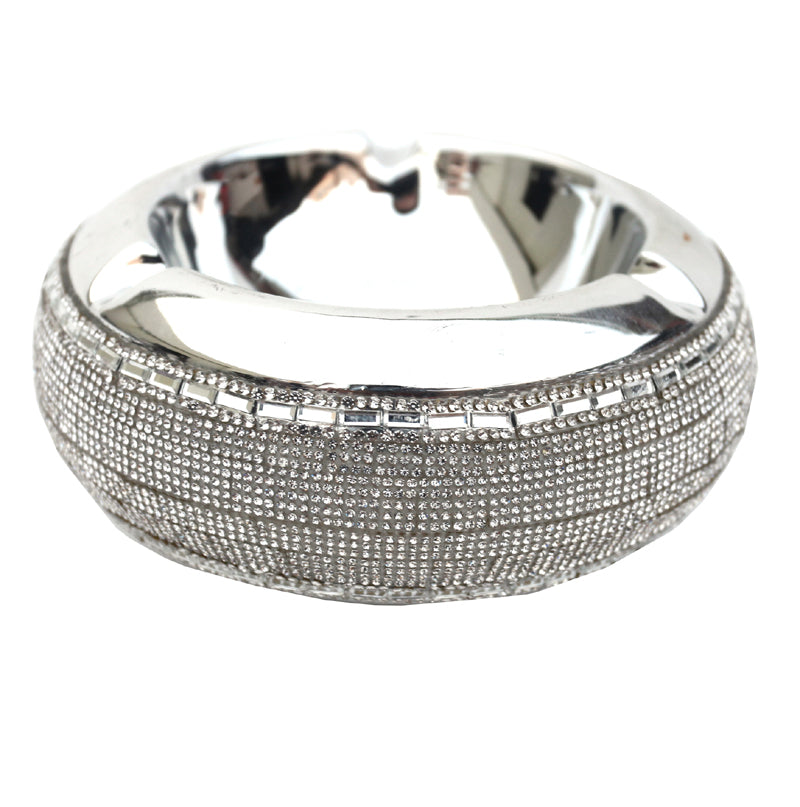 Furnings - Ambrose Chrome Plated Crystal Embellished Ceramic Ashtray (8.5 In. x 6.5 In. x 2.4 In.)