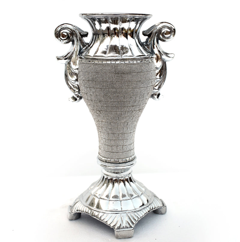 Furnings - Ambrose Chrome Plated Crystal Embellished Ceramic Vase (8.5 In. x 7.5 In. x 15 In.)