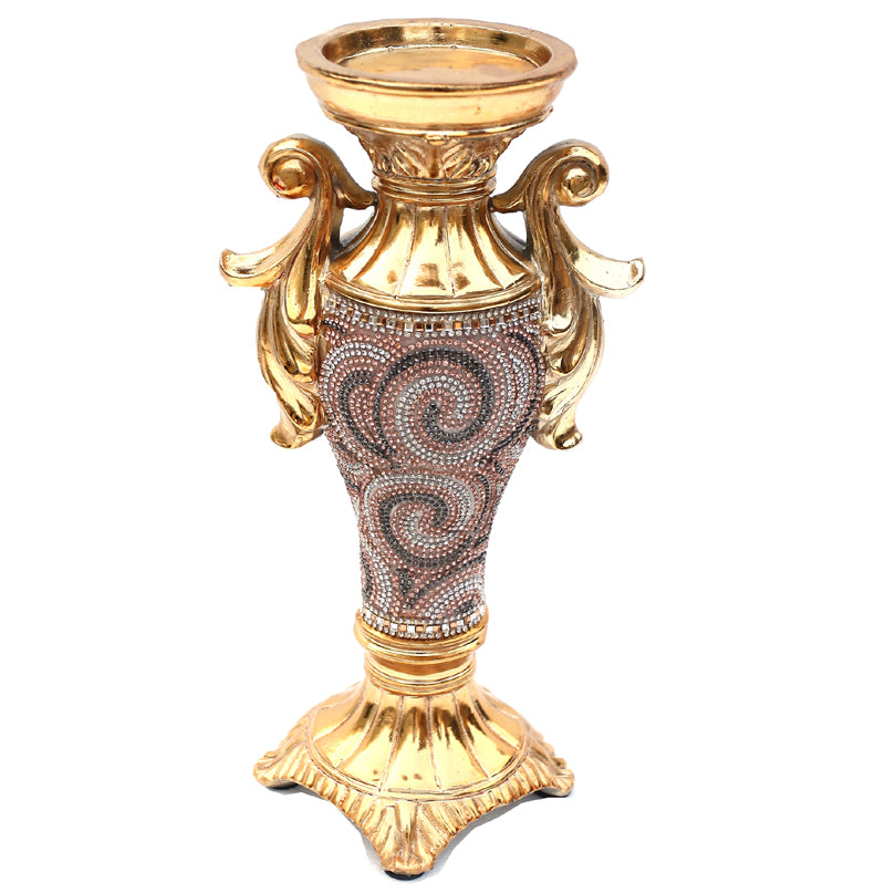 Furnings - Ambrose Gold Plated Crystal Embellished Ceramic Candlestick Holder (6 In. x 4 In. x 11.5 In.)