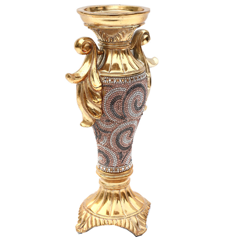 Furnings - Ambrose Gold Plated Crystal Embellished Ceramic Candlestick Holder (6 In. x 4 In. x 11.5 In.)