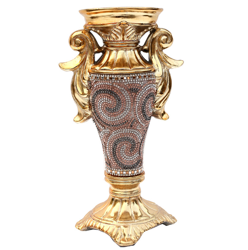 Furnings - Ambrose Gold Plated Crystal Embellished Ceramic Vase (5.5 In. x 4 In. x 9.5 In.)