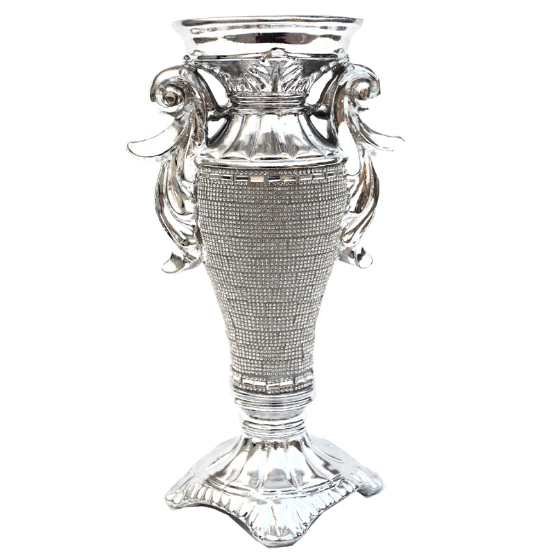 Furnings - Ambrose Chrome Plated Crystal Embellished Ceramic Vase (5.5 In. x 4 In. x 9.5 In.)