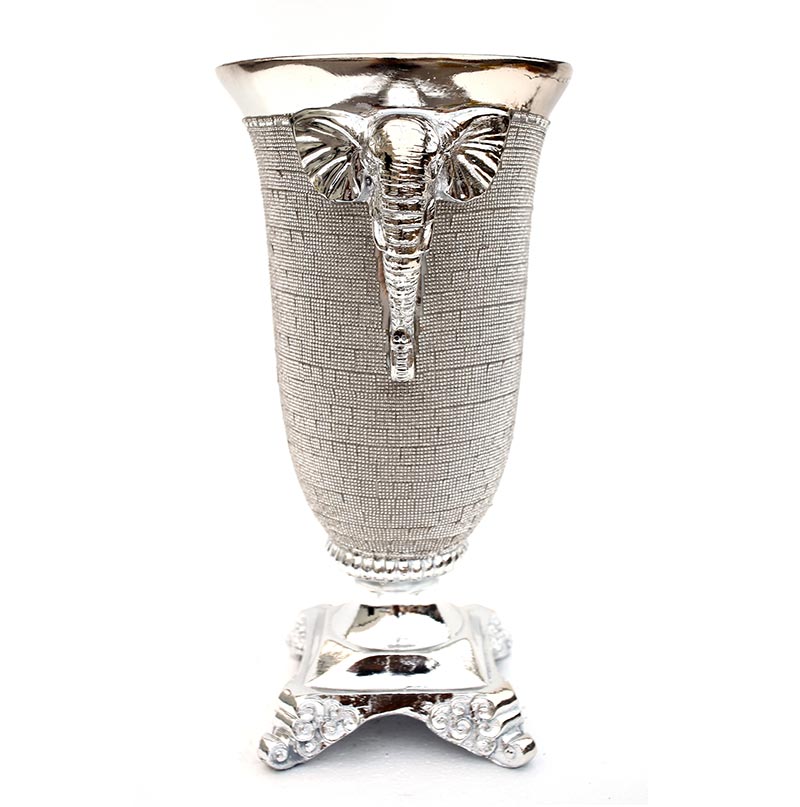 Furnings - Ambrose Chrome Plated Crystal Embellished Ceramic Vase (9 In. x 8 In. x 15 In.)