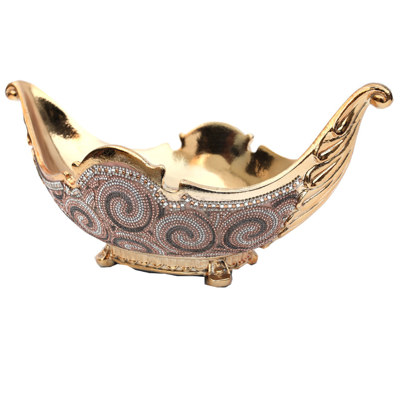 Furnings - Ambrose Gold Plated Crystal Embellished Ceramic Fruit Platter (15.5 In. x 8 In. x 7 In.)