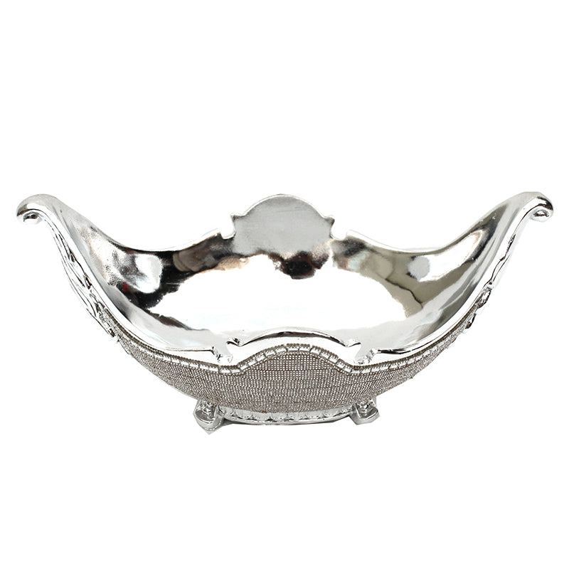 Furnings - Ambrose Chrome Plated Crystal Embellished Ceramic Fruit Platter (15.5 In. x 8 In. x 7 In.)