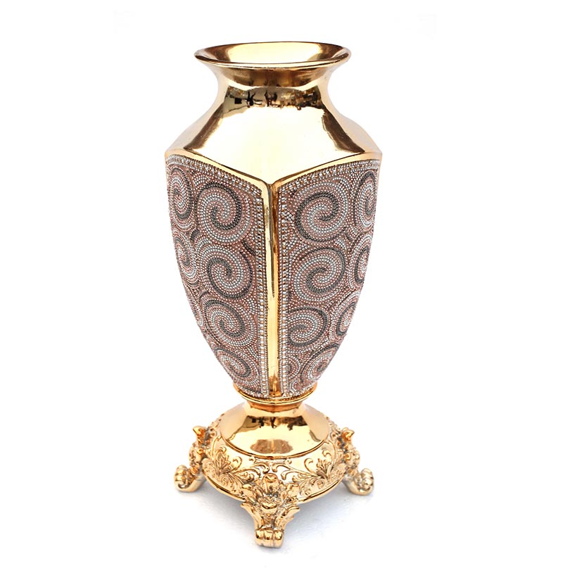 Furnings - Ambrose Gold Plated Crystal Embellished Ceramic Vase (7 In. x 7 In. x 17 In.)