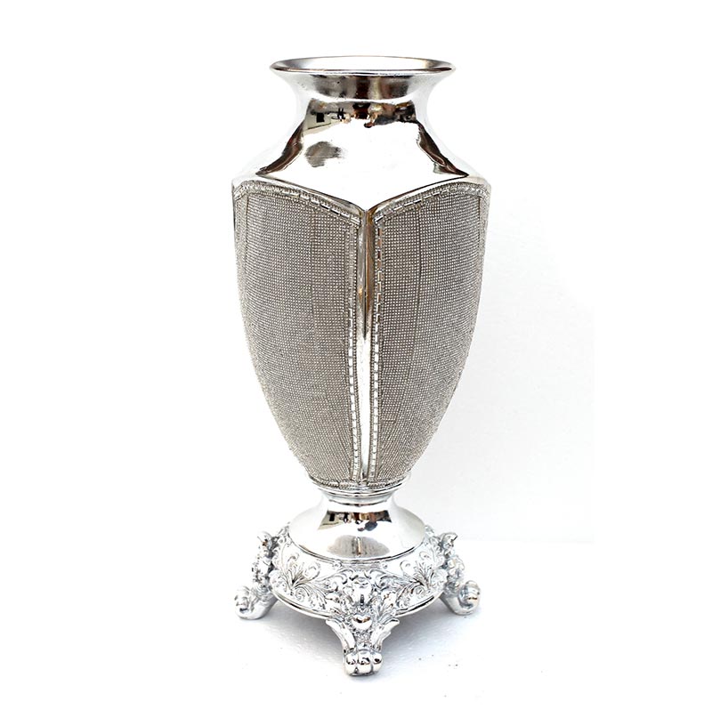 Furnings - Ambrose Chrome Plated Crystal Embellished Ceramic Vase (7 In. x 7 In. x 17 In.)