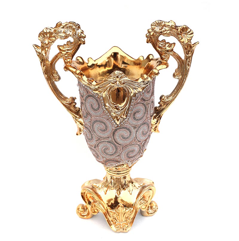 Furnings - Ambrose Gold Plated Crystal Embellished Ceramic Vase (13.6 In. x 7.1 In. x 19 In.)