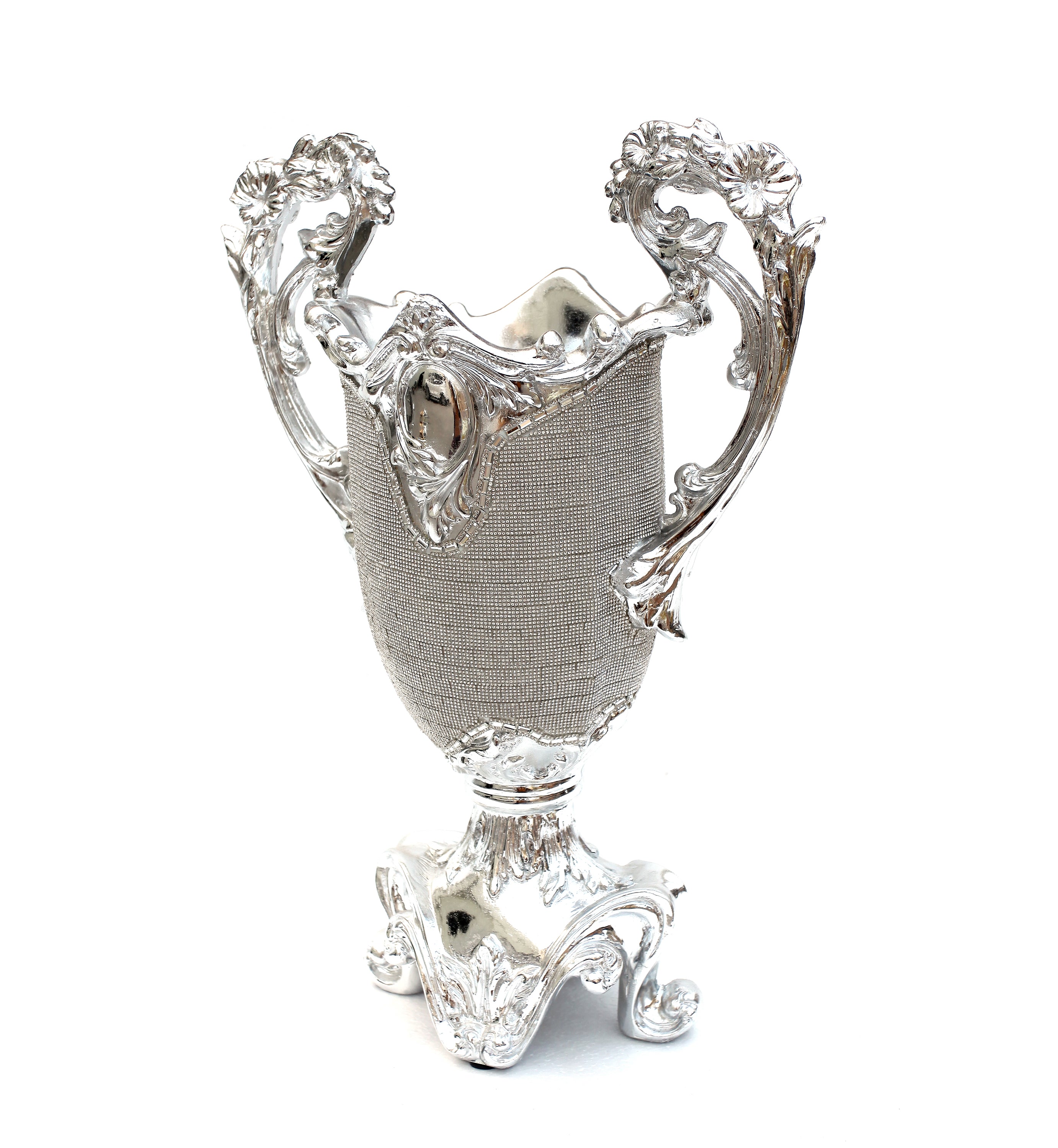 Furnings - Ambrose Chrome Plated Crystal Embellished Ceramic Vase (13.6 In. x 7.1 In. x 19 In.)