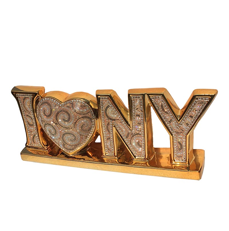 Furnings - Ambrose "I Love New York" Ceramic Chrome Plated Table Top in Diamond Incrustation (20-in x 4-in x 8-in)