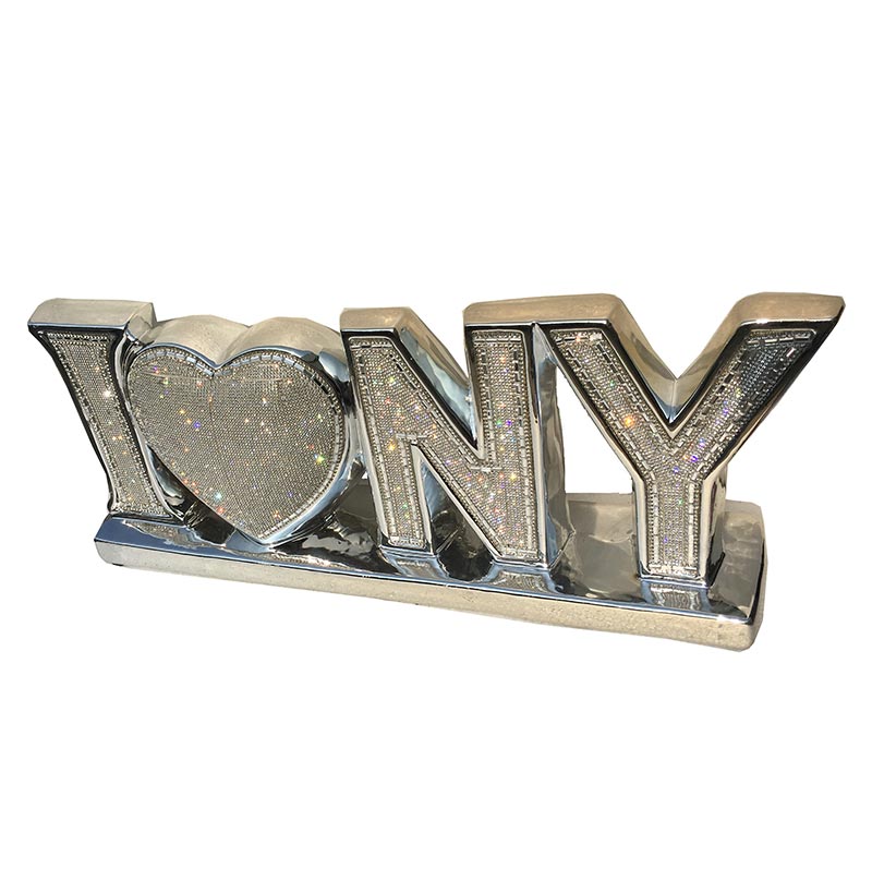 Furnings Ambrose "I Love New York" Ceramic Chrome Plated Table Top in Diamond Incrustation (20-in x 4-in x 8-in)