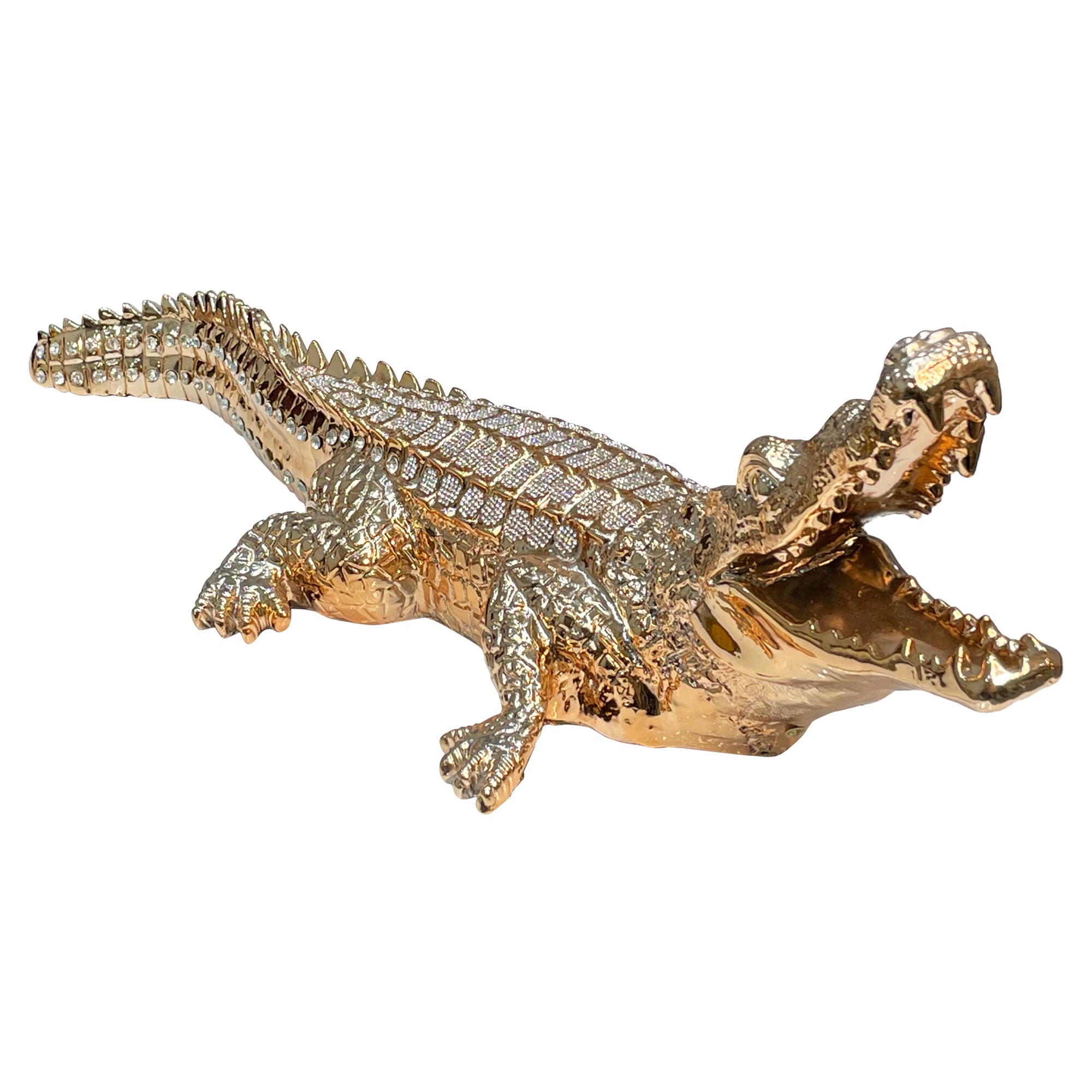 Furnings Ambrose Diamond Encrusted Gold Plated Crocodile - 34"L X 10.5"W X 9"H