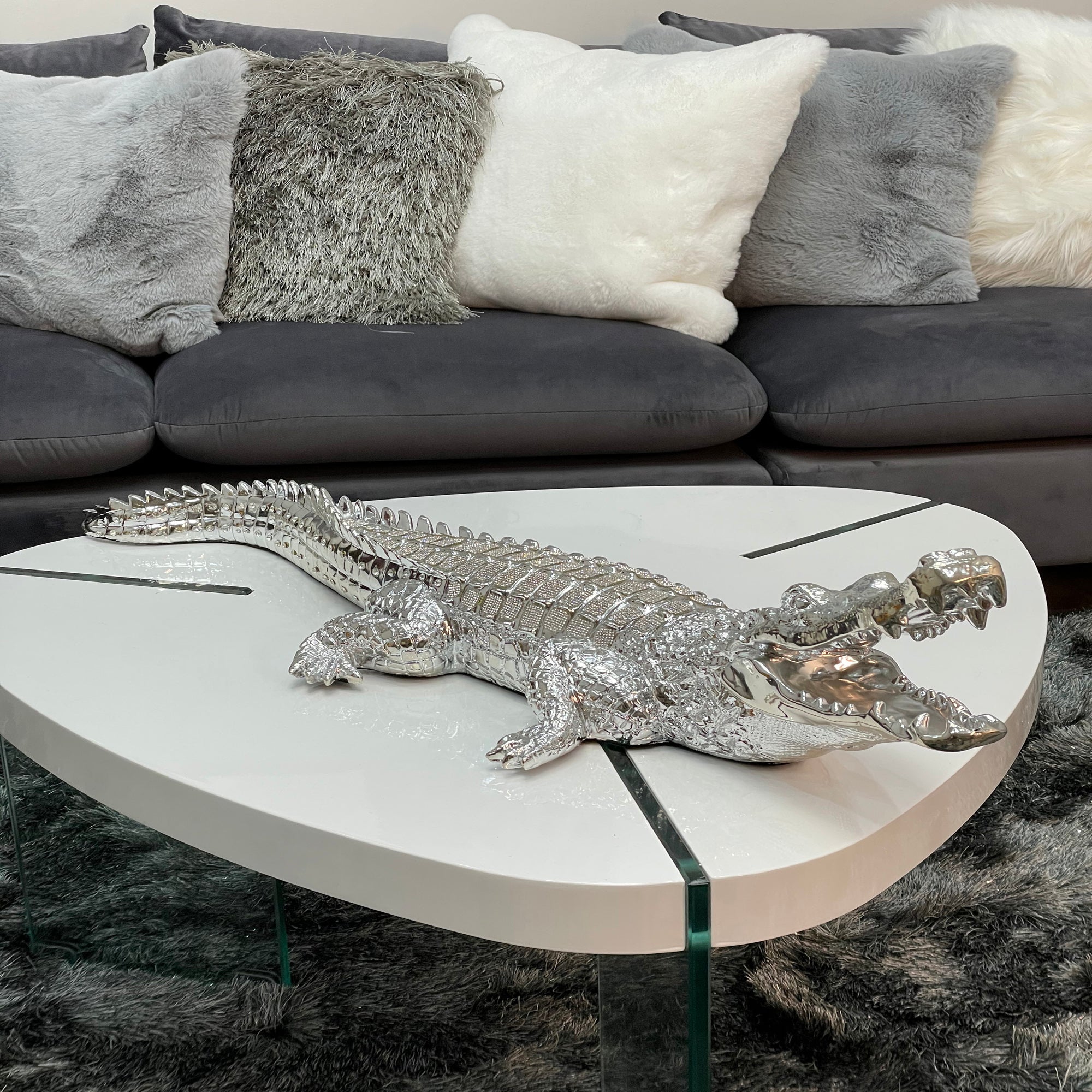 Furnings - Ambrose Diamond Encrusted Chrome Plated Crocodile