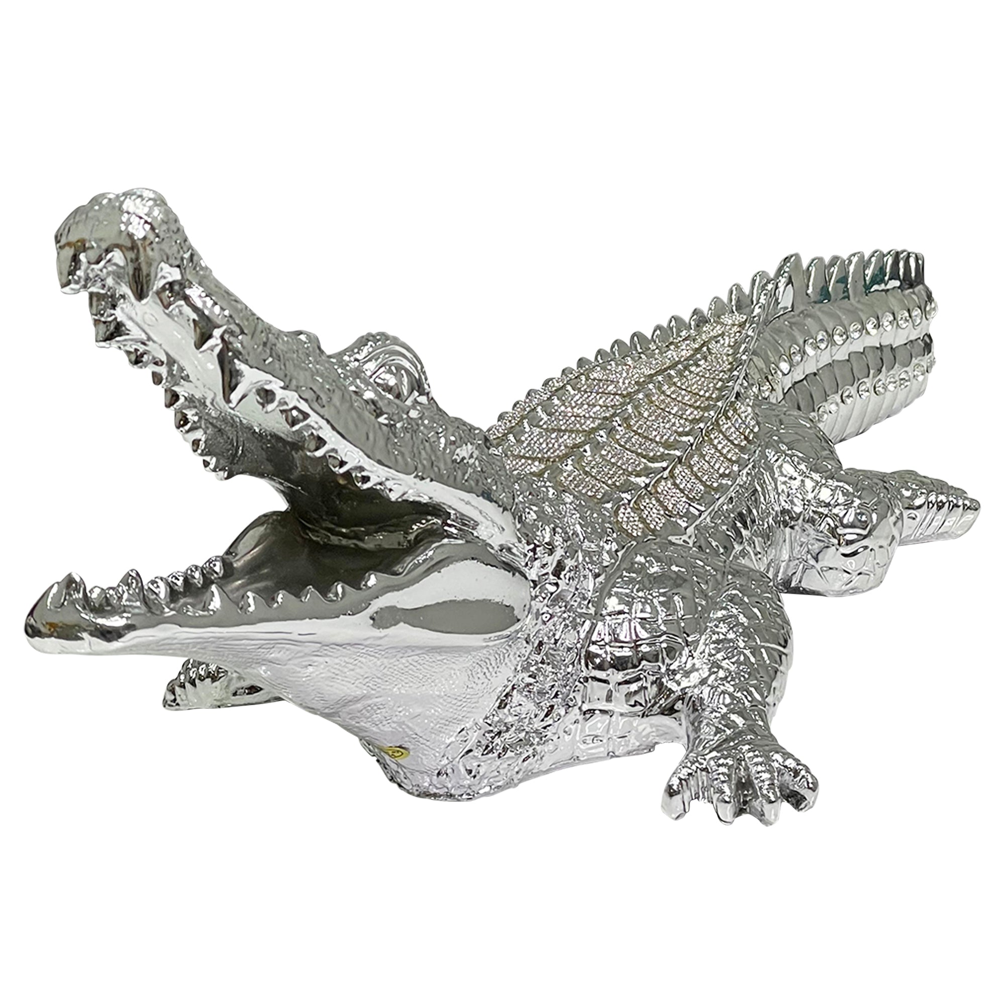 Furnings Ambrose Diamond Encrusted Chrome Plated Crocodile - 34"L X 10.5"W X 9"H