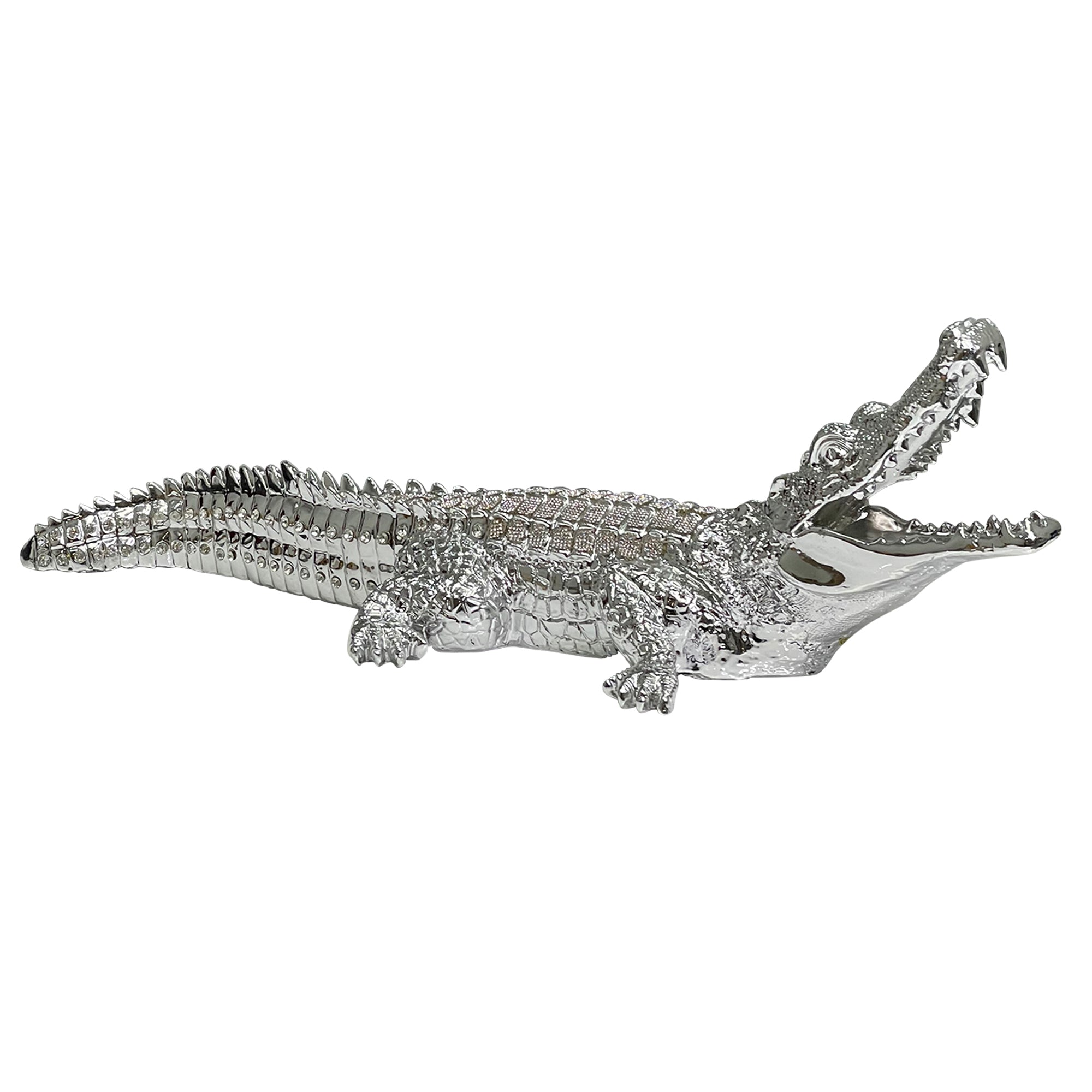 Furnings Ambrose Diamond Encrusted Chrome Plated Crocodile - 34"L X 10.5"W X 9"H