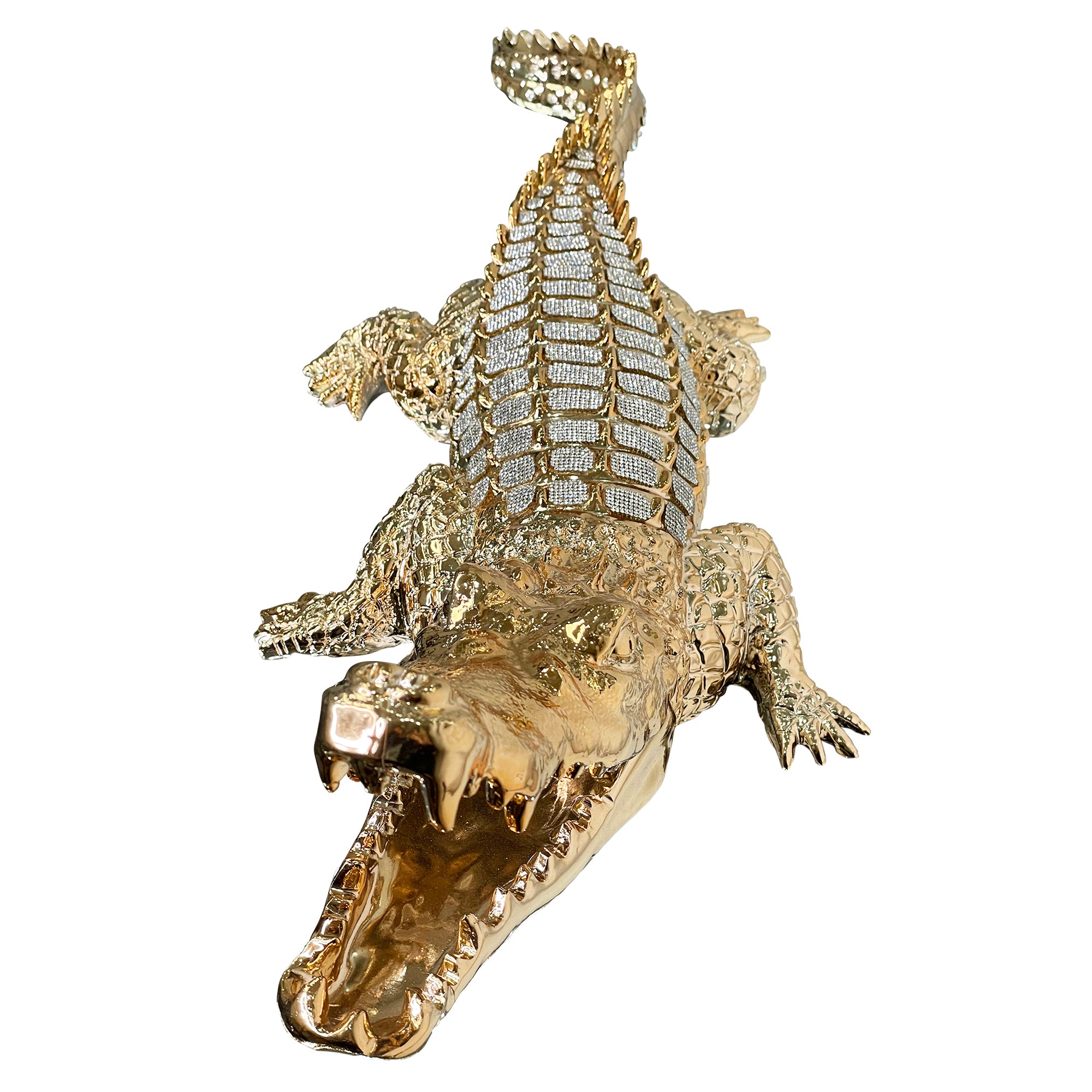 Furnings Ambrose Diamond Encrusted Gold Plated Crocodile - 25"L X 9"W X 7.5"H