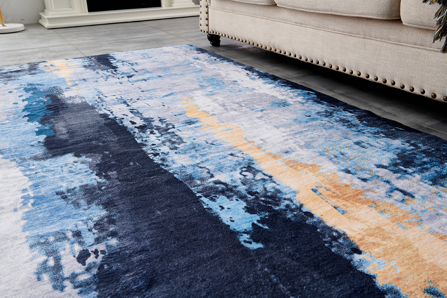 Furnings Zara Abstract Design Machine Washable Gray Blue Yellow Area Rug - 3'L x 2'W x 1"H