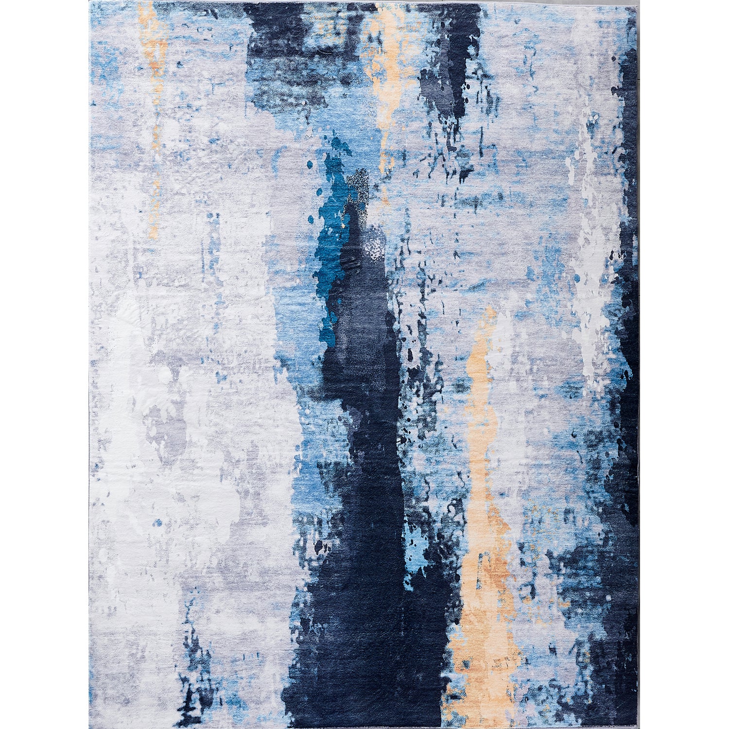 Furnings - Zara Abstract Design Machine Washable Gray Blue Yellow Area Rug