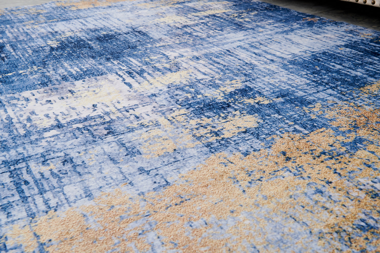 Furnings Zara Abstract Design Machine Washable Blue and Gold Area Rug - 3'L x 2'W x 1"H