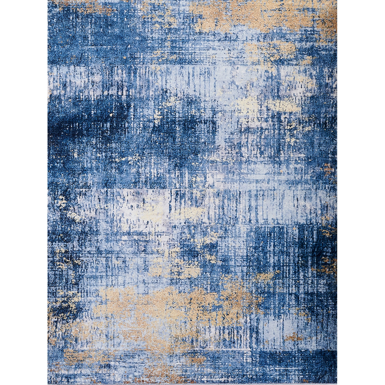 Furnings - Zara Abstract Design Machine Washable Blue and Gold Area Rug