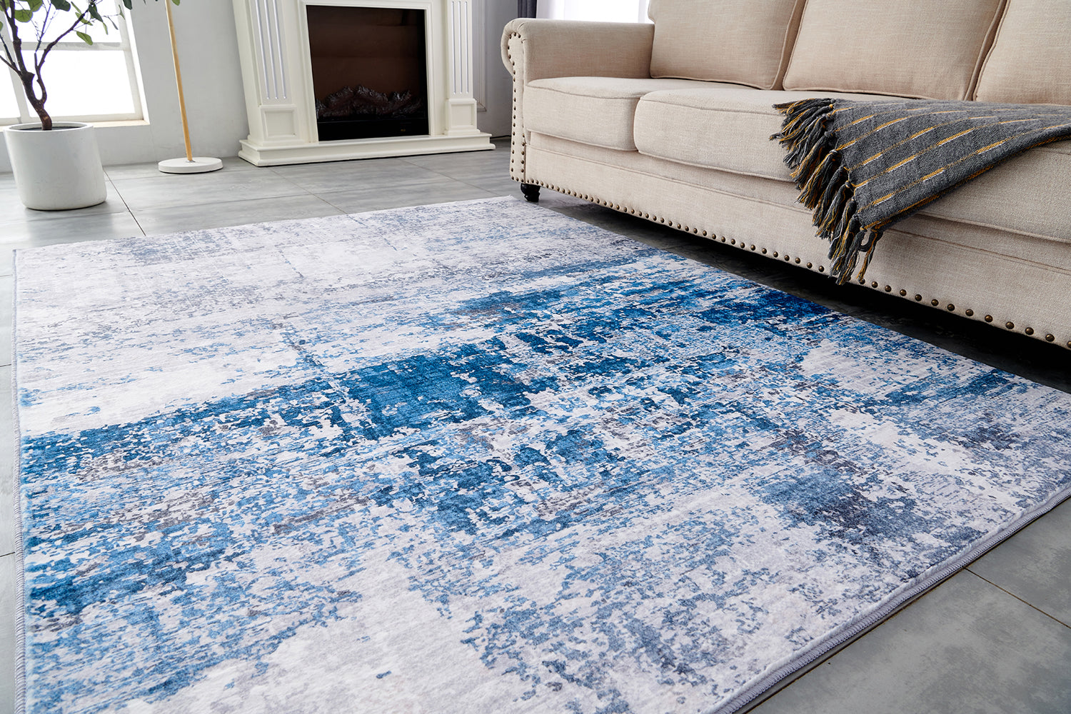 Furnings Zara Abstract Design Machine Washable Gray and Turquoise Area Rug - 3'L x 2'W x 1"H