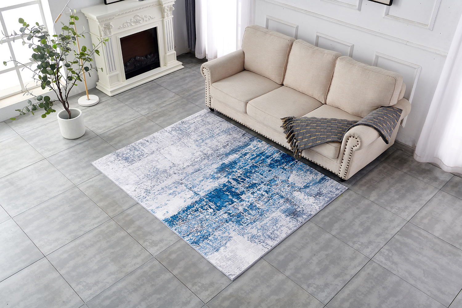 Furnings Zara Abstract Design Machine Washable Gray and Turquoise Area Rug - 3'L x 2'W x 1"H