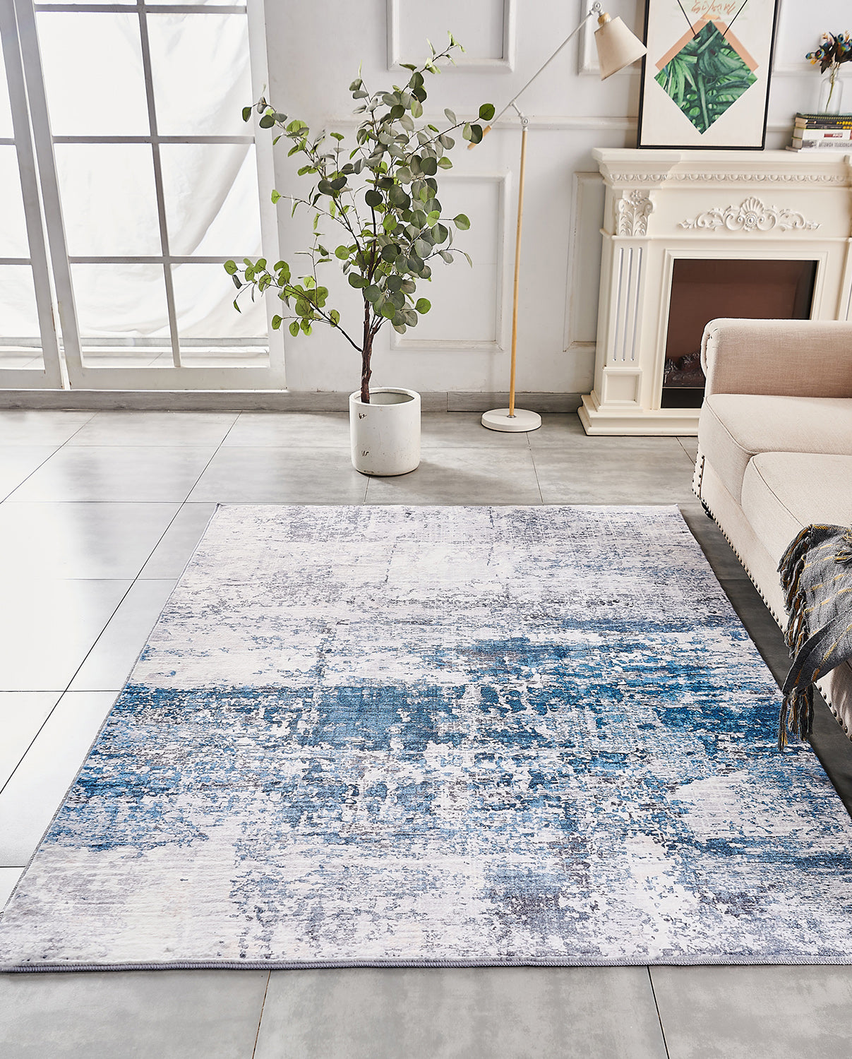 Furnings Zara Abstract Design Machine Washable Gray and Turquoise Area Rug - 5'L x 3'W x 1"H