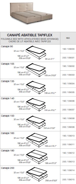 Gamamobel Canape Foldable Upholstered Base Bed Frame with Storage