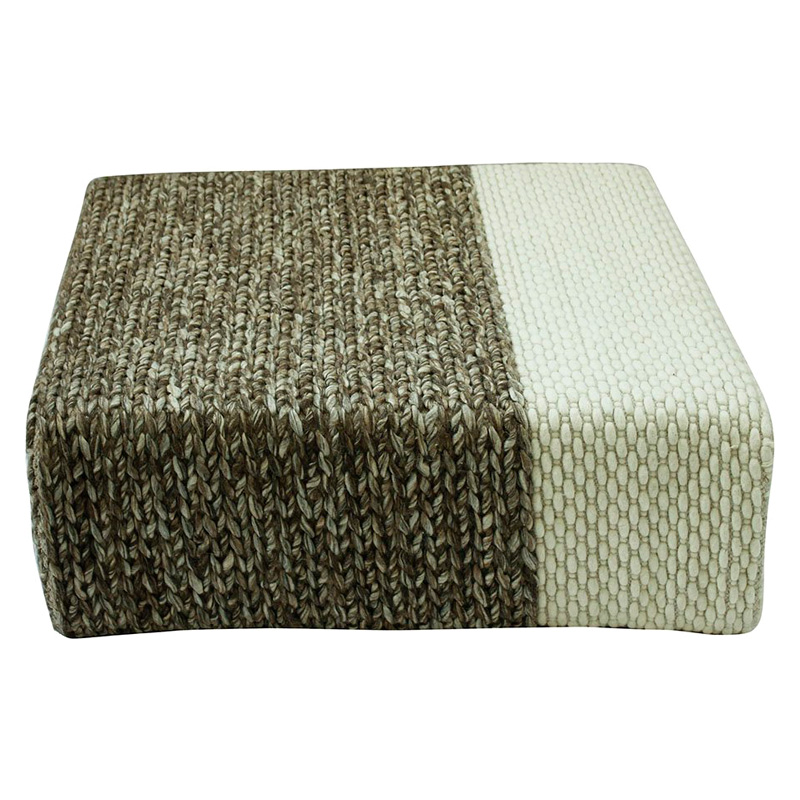 GFURN Ira Handmade Wool Braided Square Pouf - Natural/Snow White