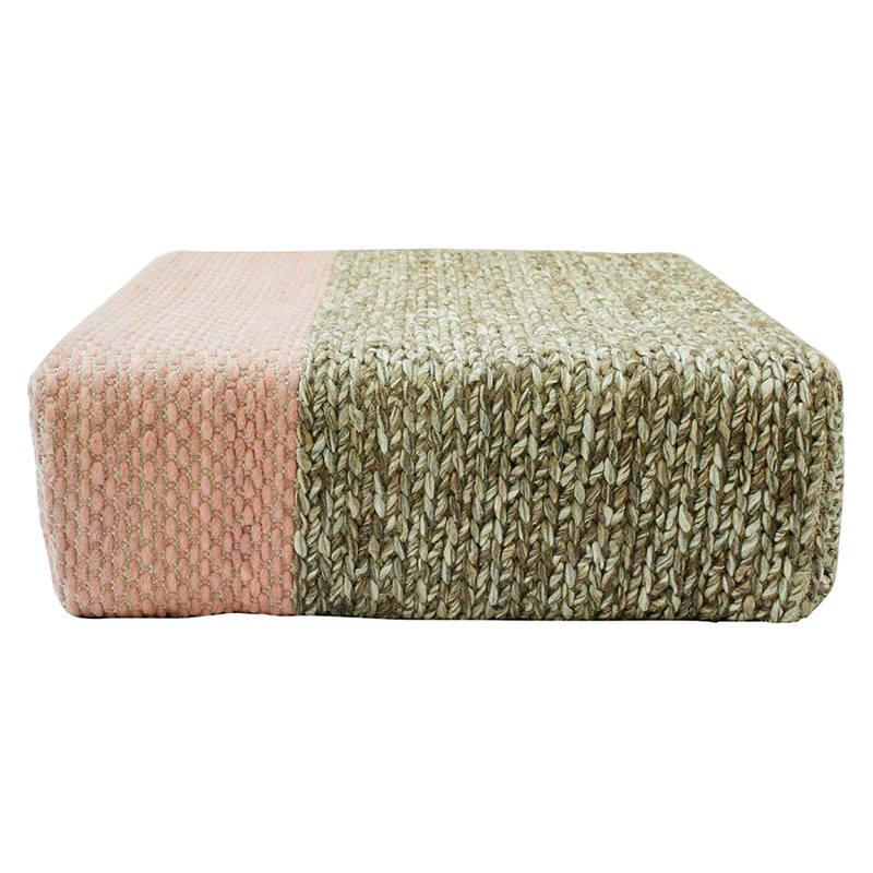 GFURN Ira Handmade Wool Braided Square Pouf - Natural/Silver Pink